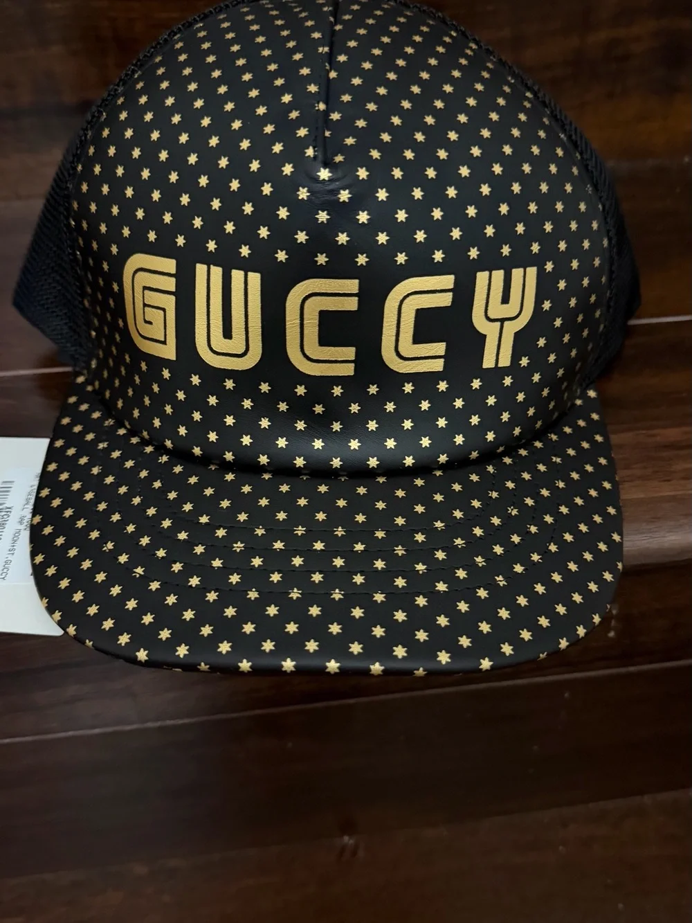 Gucci X SEGA Calfskin GUCCY stars baseball hat black and gold